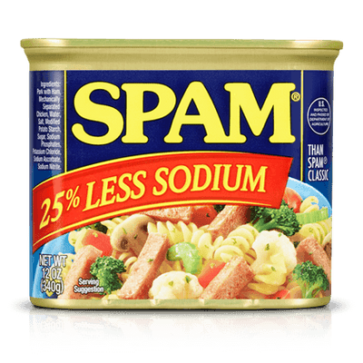 SPAM LUNCHEON MEAT LESS SODIUM 12OZ