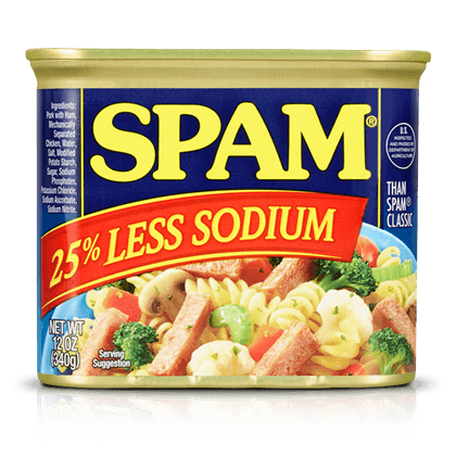 SPAM LUNCHEON MEAT LESS SODIUM 12OZ