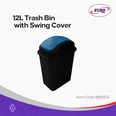 FUHO WASTEBASKET W/ SWING COVER BLACK 1'S